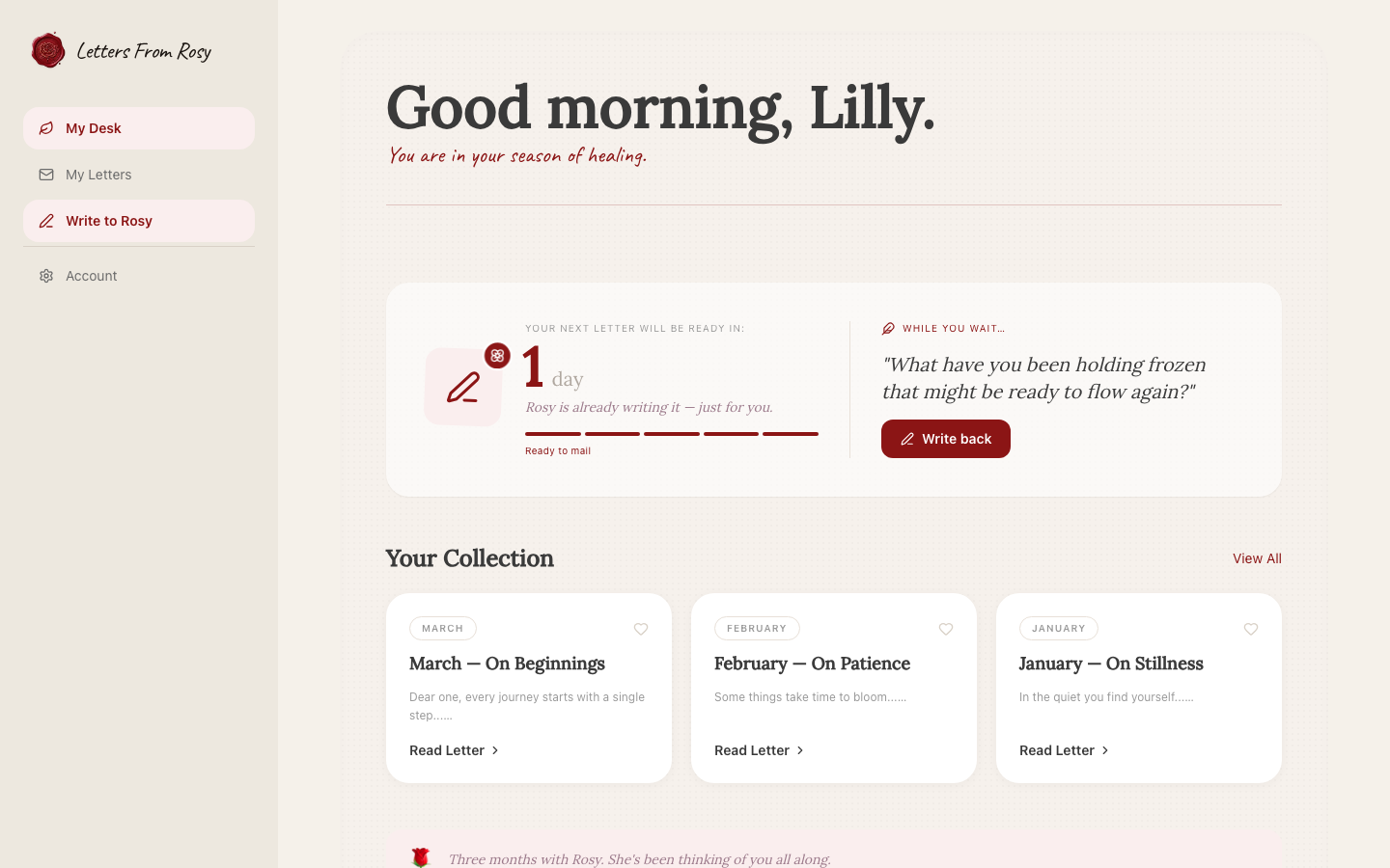 Letters From Rosy subscriber dashboard