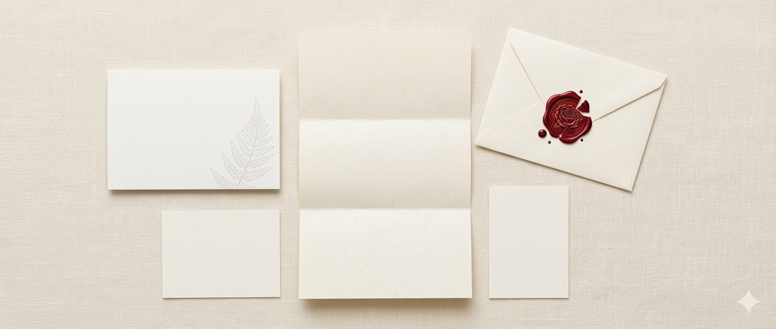 Letters and cards laid out on a linen surface